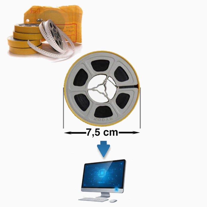 Numérisation bobine standard  jusqu'à 7,5 cm (diamètre du film enroulé)